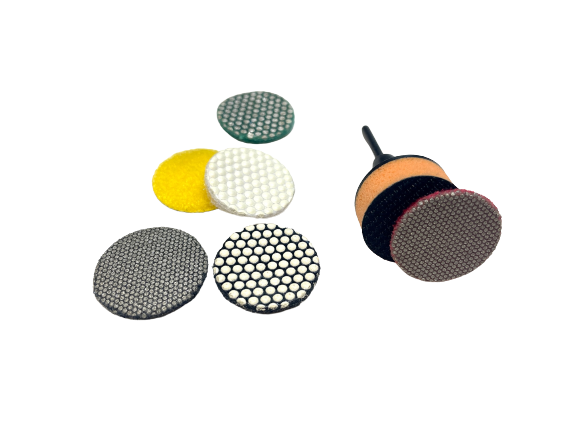 SET 6 DIAFACE VELCRO DISCS  25 mm.+ SOFT BACKING PAD Shank 3 mm